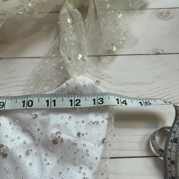 Lucy in the Sky White w Sequin Overlay Mini Dress | Size M | Sparkly Party Dress - Picture 9 of 10